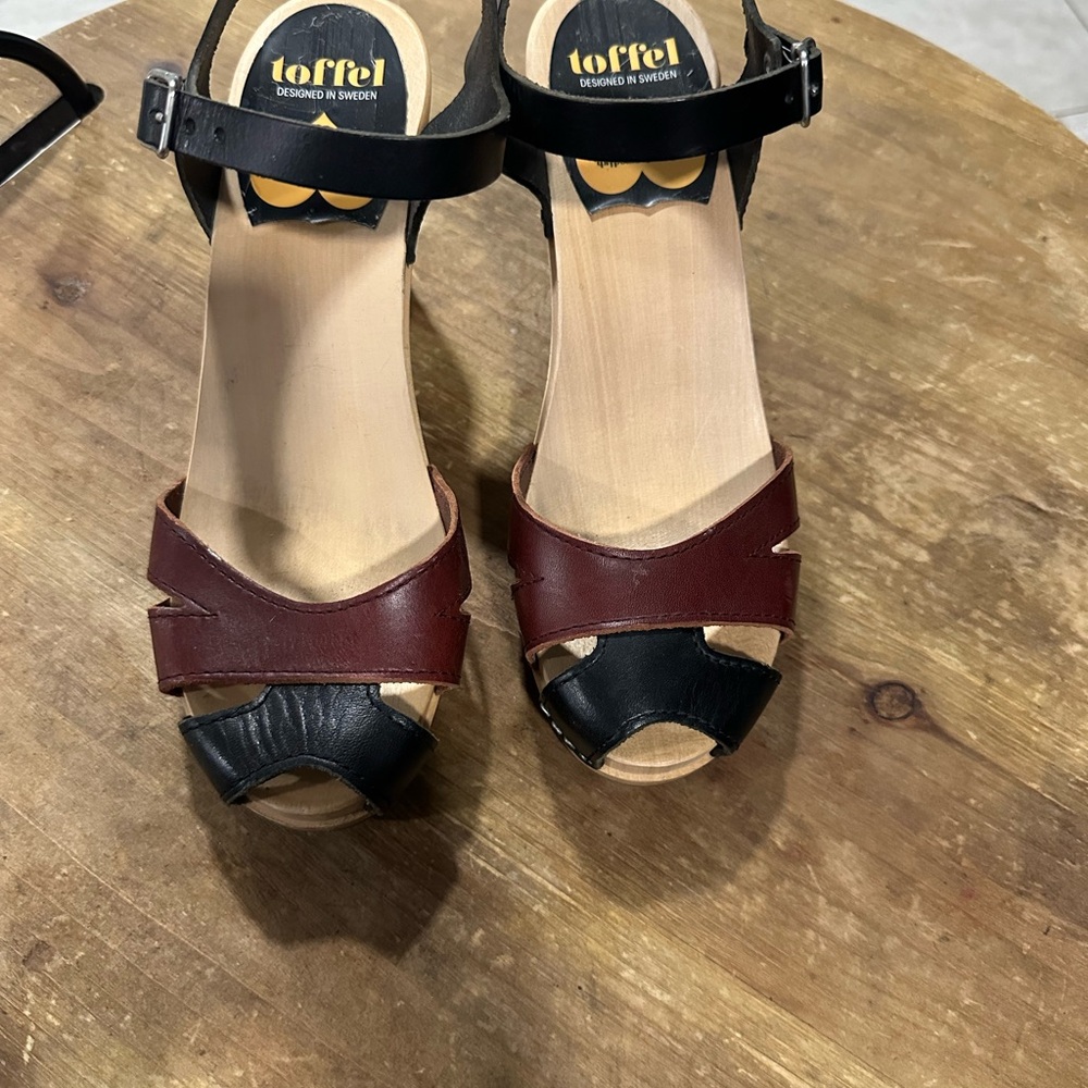 Swedish Hasbeens Black and Brown Mules